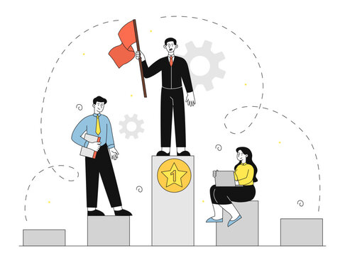 business team winning flag, podium, success concept clip art preview