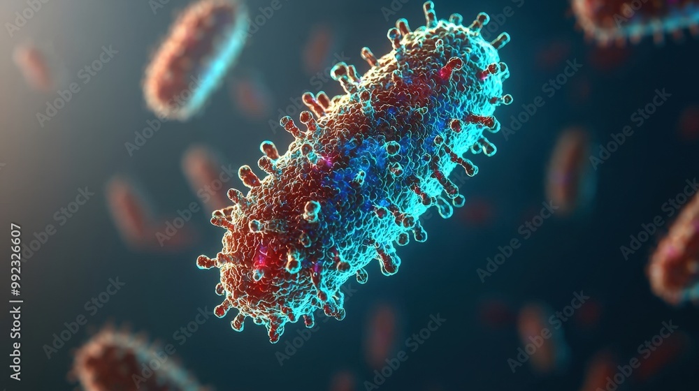 Poster d rendering of a virus with spikes