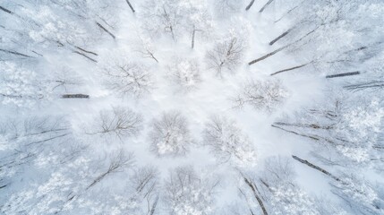 Aerial View of a Snow-Covered Forest in Winter