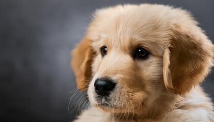 Isolated golden retriever puppy with depth of field showcasing fluffy fur and playful expression