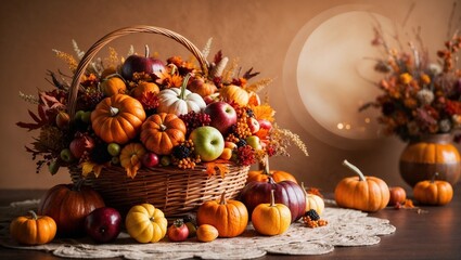 autumn still life, beautiful Thanksgiving table display, beautiful Thanksgiving Basket