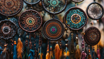 A collection of mandalas, dreamcatchers, and earthy tones, with intricate patterns and a warm, laid-back atmosphere