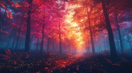 Fototapeta premium Magical Forest Path with Vivid Autumn Colors