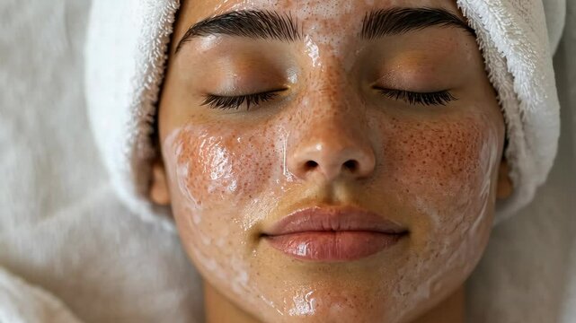 A woman relaxes with a facial mask on her face at a spa