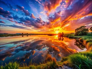 Breathtaking Sunset Over Serene Landscape with Vibrant Colors and Tranquil Natural Beauty