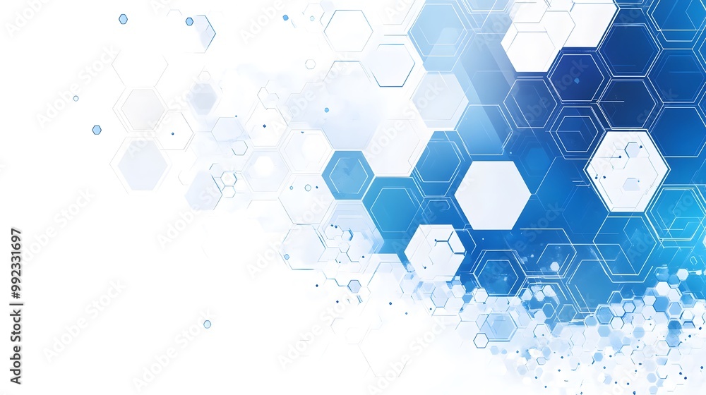 Poster abstract blue and white hexagonal pattern background