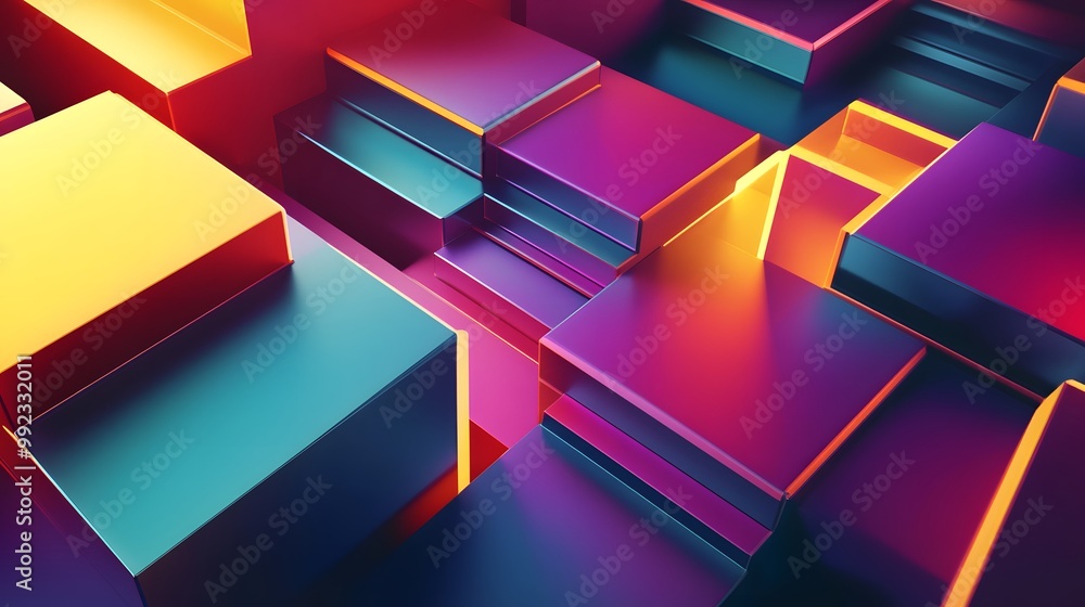 Poster abstract composition of interlocking colorful cubes
