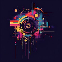 Abstract Digital Art with a Central Circular Element and Vibrant Colors