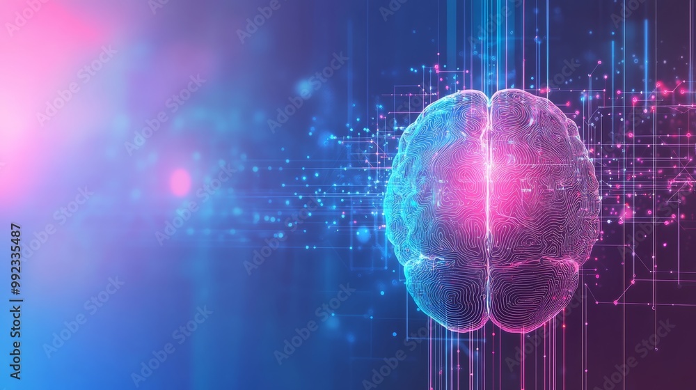Poster human brain connected to ai neural networks