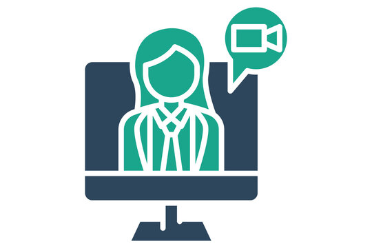 Webinar icon. solid icon style. monitor with teacher and video sign. icon related to online course. education elements vector illustration