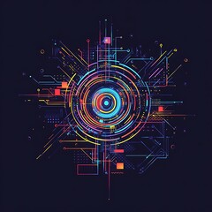 Abstract Colorful Circular Pattern with Lines and Geometric Shapes