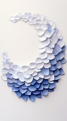 Artistic paper cut waves in shades of blue, white isolated background