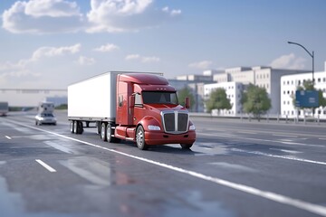 Semi trailer truck on the highway