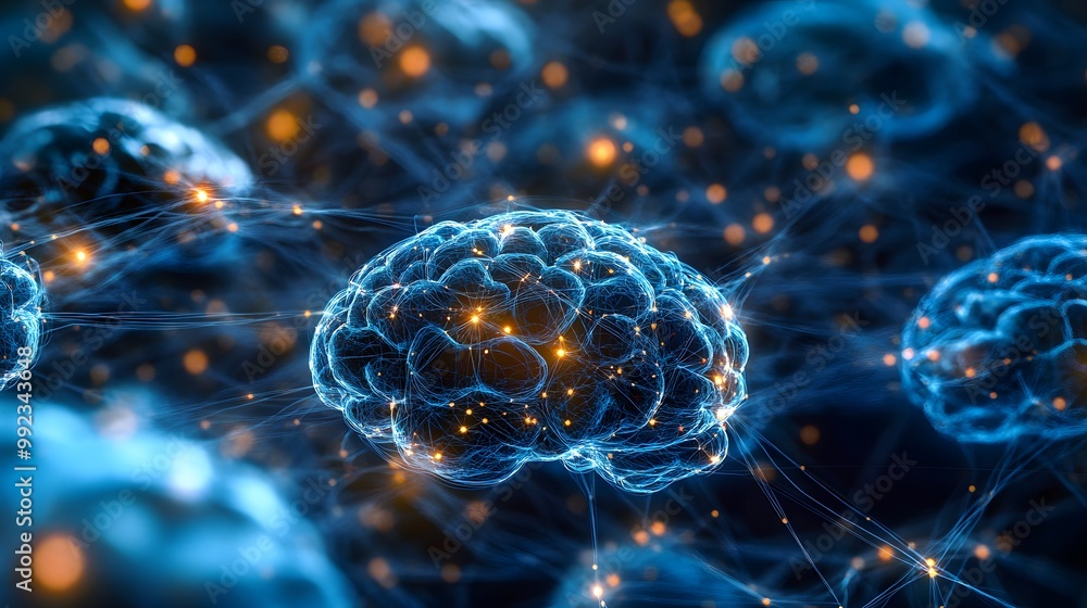 Poster abstract representation of a brain with glowing connections
