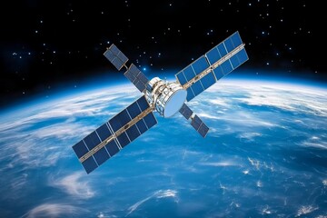 A space satellite orbiting Earth, facilitating global communication across vast distances