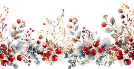 A watercolor painting of a red and green flower arrangement