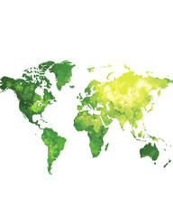 Colorful watercolor map of the world on a white background.