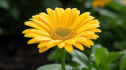 Obraz premium Close Up Yellow Gerbera Daisy Flower Blooming in Garden