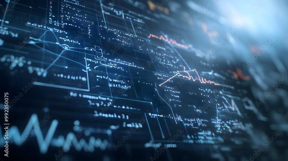 Poster abstract digital interface with data visualizations and graphs