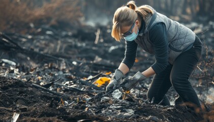 Person collecting recyclables in polluted urban environment