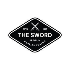 Crossed swords icon. Medieval and antique sharp weapons in heraldic military symbol of defensive vector crossing