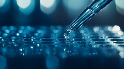 Droplet of Liquid Falling onto a Multi-Well Plate in a Laboratory Setting