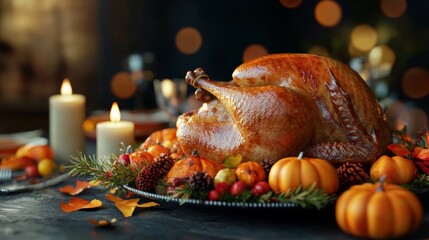 Thanksgiving Turkey on Decorated Festive Table