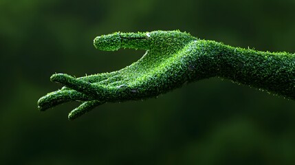 A Human Hand Covered in Green Grass Reaching Out