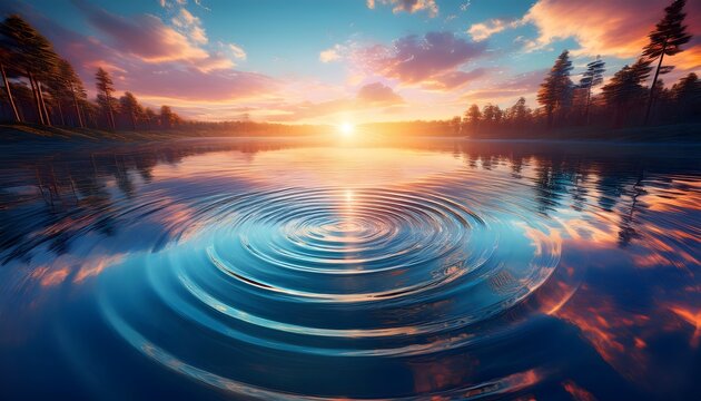A sereen background featuring concentric water ripples with sky colors soft reflections