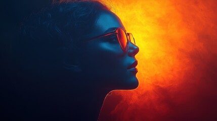 Woman in Sunglasses Silhouetted Against Orange Background