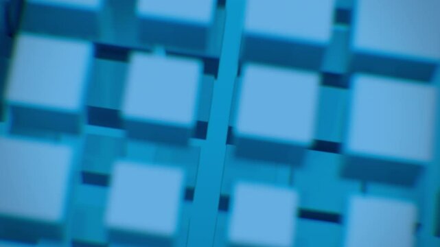 個々に変化する細かい立方体で構成された大きな立方体がゆっくり回転しているループ映像