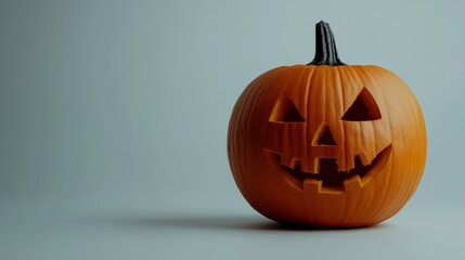 Grinning jack-o-lantern with carved face isolated on white Halloween background