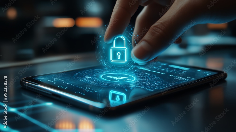 Poster lock over smartphone symbolizing data privacy