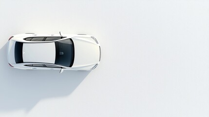 Aerial View of a Modern White Car on a Minimalist White Background with Shadow