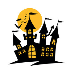 Castle6. Halloween Castle on the Moon. Horror Halloween Castle Illustration.

