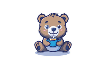 Obraz premium Bear coffee logo vector icon illustration style
