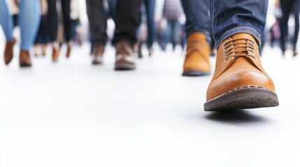 Busy Street with Middle Class Families Walking in Stylish Footwear on a Bright Day