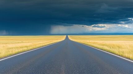 Naklejka premium Vast Remote Highway Across Open Prairie Landscape