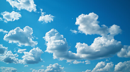 Vibrant Blue Sky with Fluffy White Cumulus Clouds on a Sunny Day
