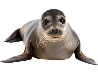 harbor seal laying on side isolated on transparent background