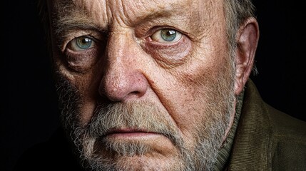 Fototapeta premium Close Up Portrait of Senior Man with Wrinkled Face and Beard