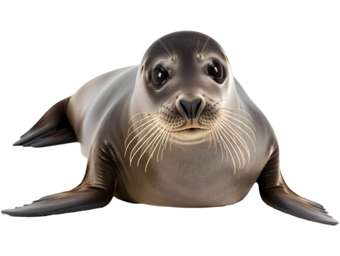 harbor seal laying on side isolated on transparent background