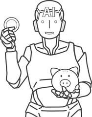貯蓄を勧めるロボアドバイザー（線画）
