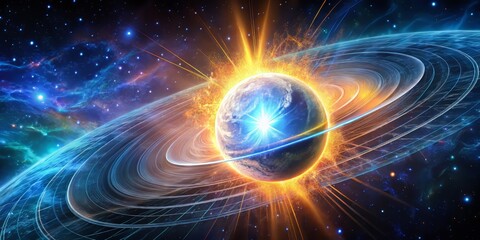 Obraz premium Detailed visual representation of a pulsar's powerful magnetic field shaping its surrounding environment