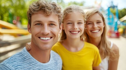 Fototapeta premium Happy Middle-Class Family Enjoying a Day Outdoors in a Park with Smiling Parents and Child