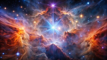 Resplendent curtains of ionized gas, undulating and pulsing with energy, as a newly formed star blazes to life within the heart of a magnificent emission nebula.