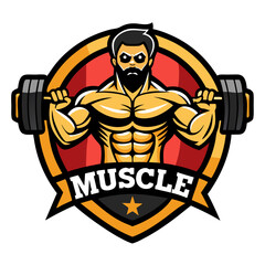 Muscle Man Logo:  A powerful illustration of a muscular man lifting weights,  perfect for gym, fitness, and bodybuilding brands.