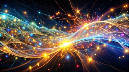 Fototapeta premium Pulsating filaments of light weave together, forming a shimmering tapestry that showcases the transfer of energy between living organisms.