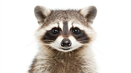 Close-up Portrait of a Cute Raccoon on White Background - Adorable Wildlife Animal Image for Stock Photography