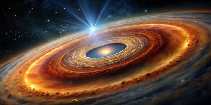 High-quality depiction of a protoplanetary disk with a spiral arm structure and a bright central star
